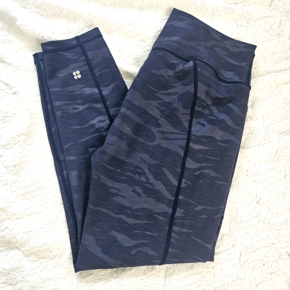 Sweaty Betty Blue Super Sculpt 7/8 Camouflage Leggings Xl